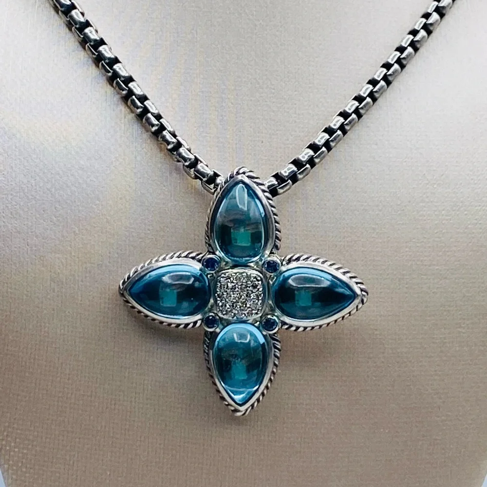 David Yurman Renaissance Blue Topaz Diamond Teardr - Picture 8 of 11